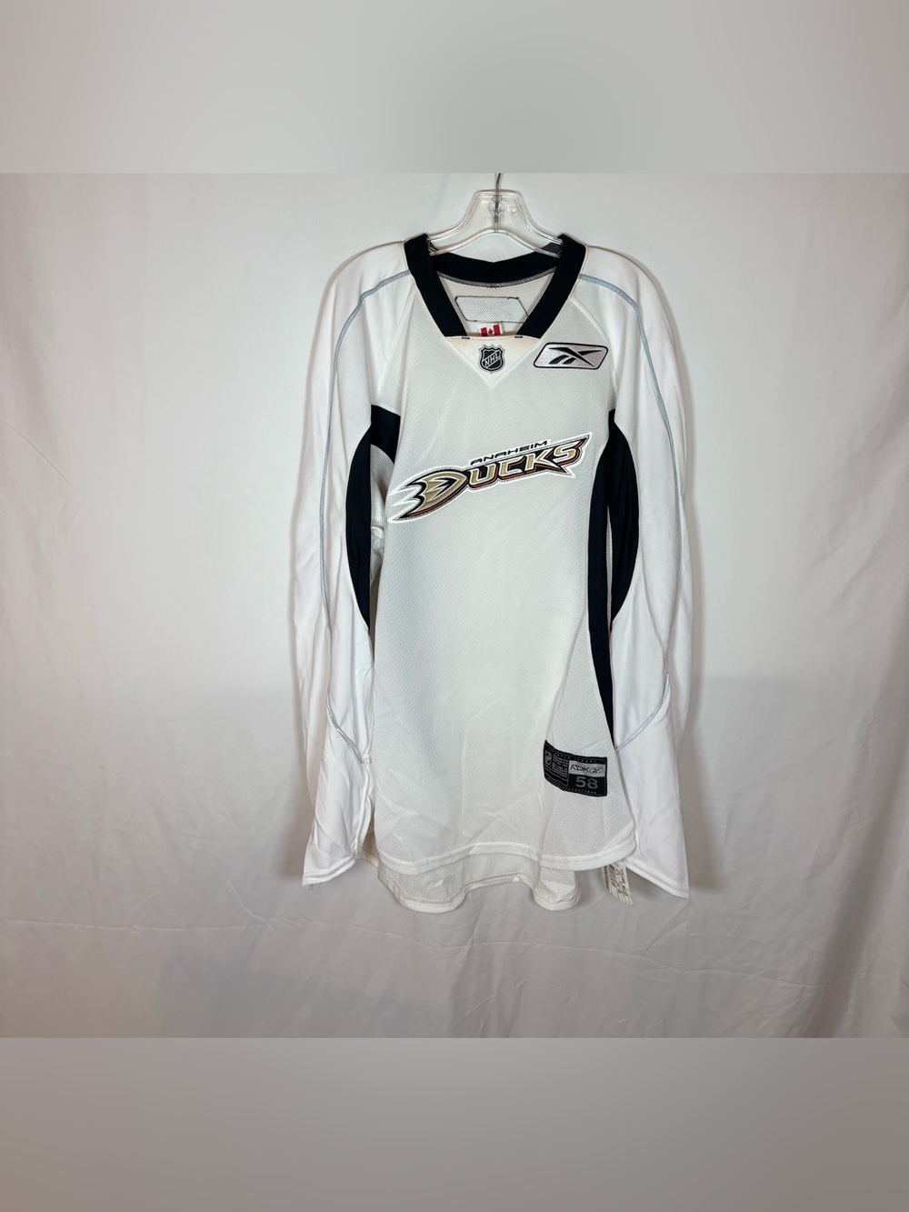 Reebok MiC Anaheim Ducks Made in Canada White Practice Hockey Jersey 58